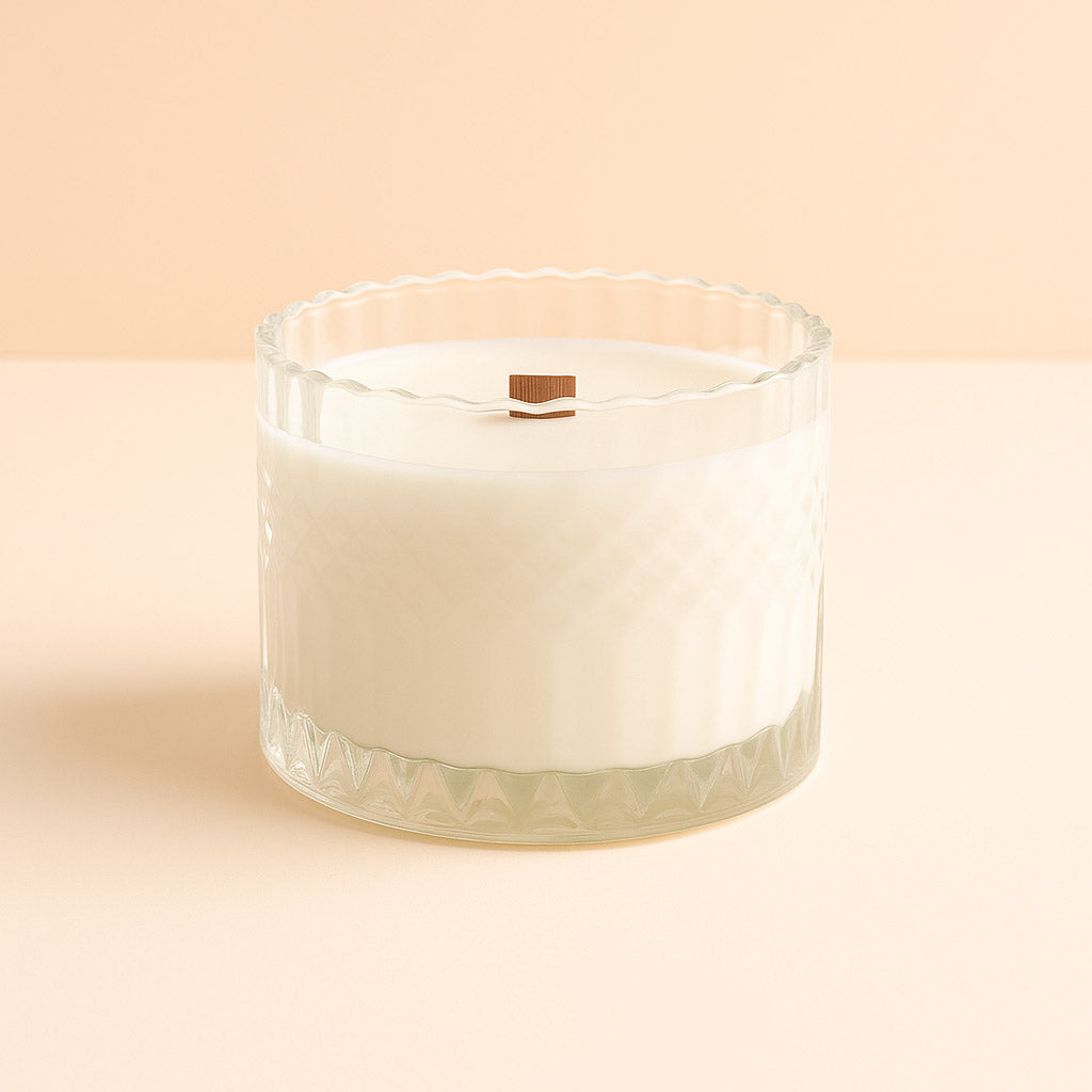 Faceted Crystal Glass Candle with Wooden Wick & Lid – Luxe Shelf-Ready Retail Candle
