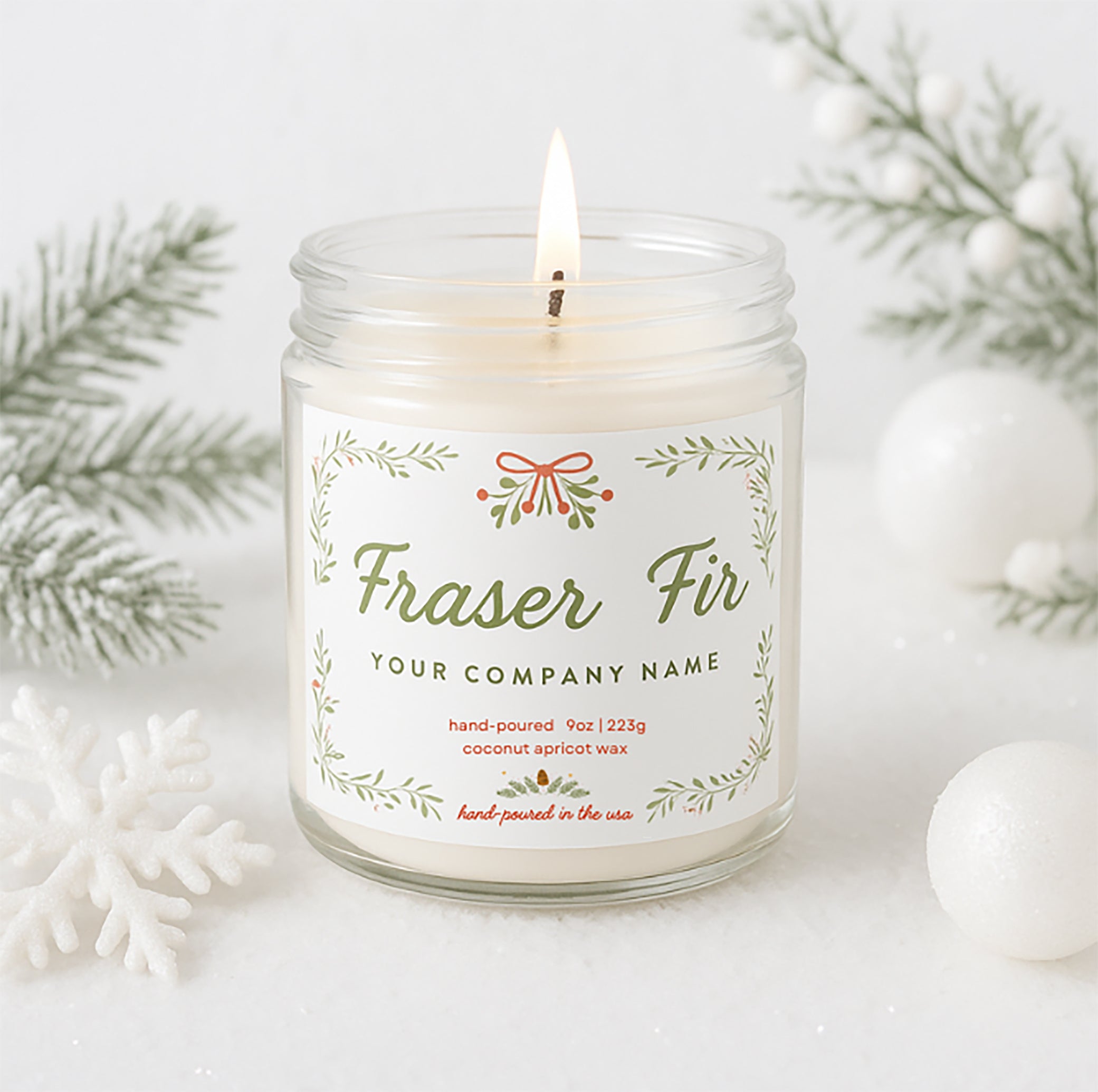 Pre-Designed Label, Clear Glass Jar Candle Holiday Style 1