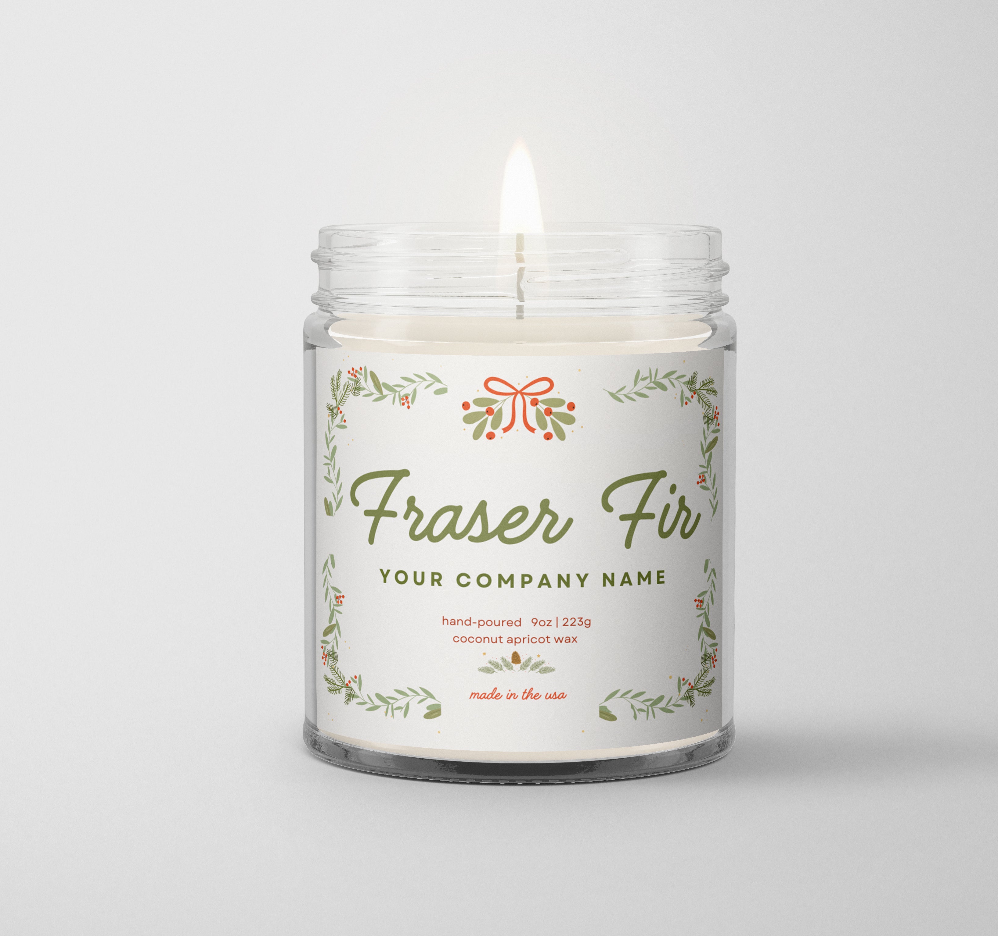 Pre-Designed Label, Clear Glass Jar Candle Holiday Style 1