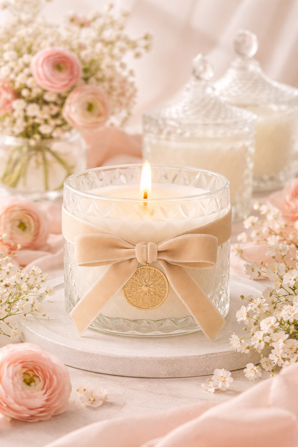 Luxury Candle Wholesale – Faceted Crystal Glass Candle with Wooden