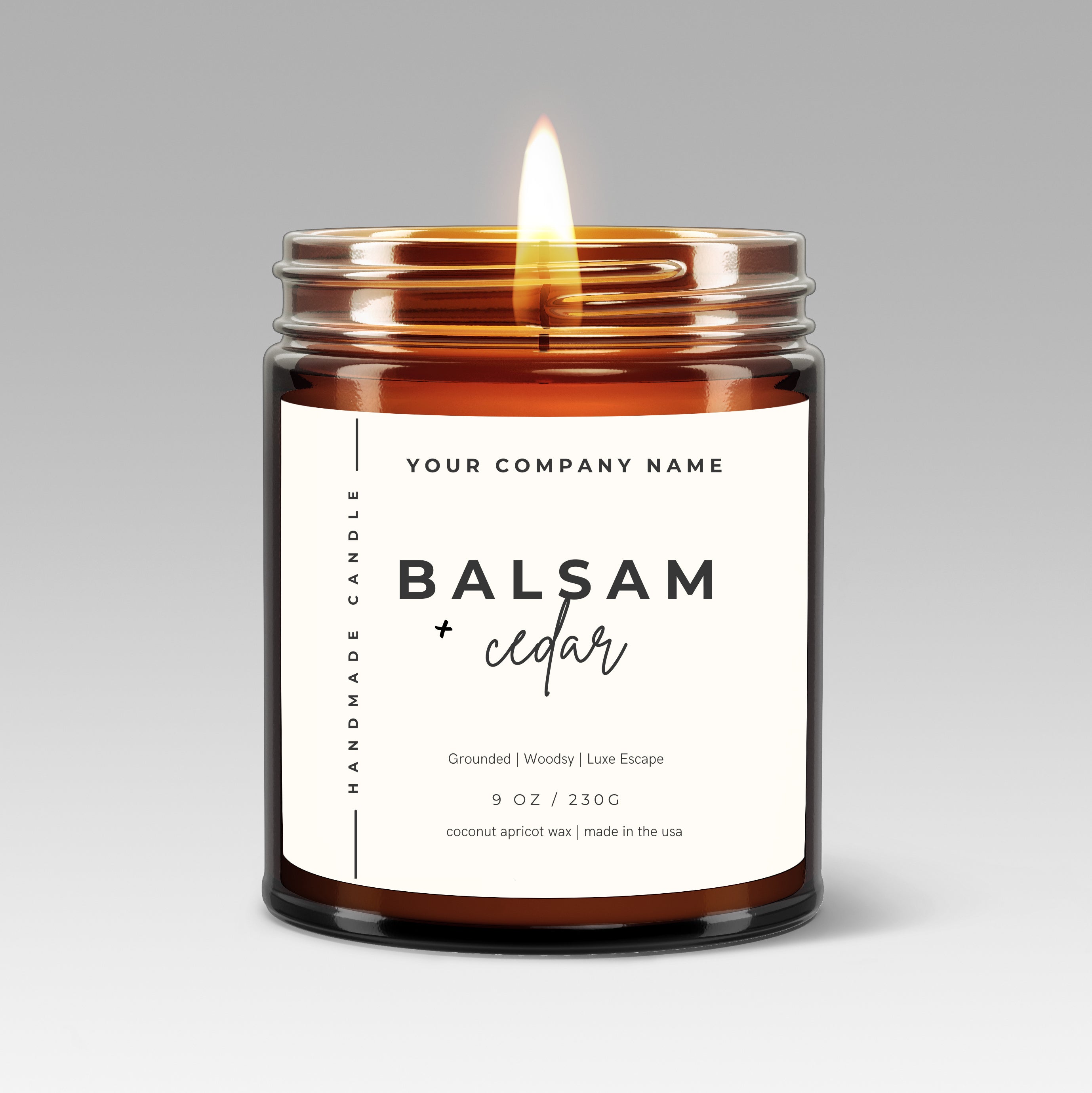 Pre-Designed Label, Amber Glass Jar Candle Style 8