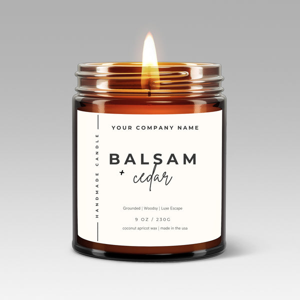 Pre-Designed Label Candle - 4oz & 9oz Amber Glass Jar, Style 11