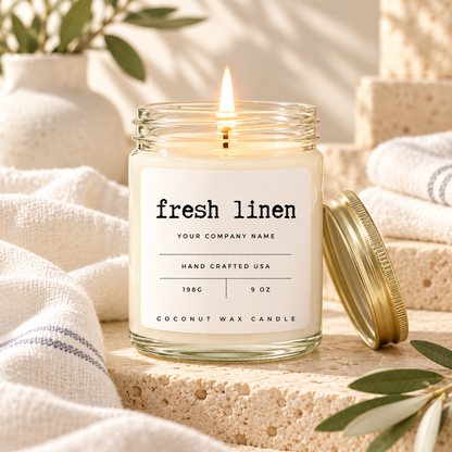 Custom label candle in clear jar with typewriter label design – Style 17
