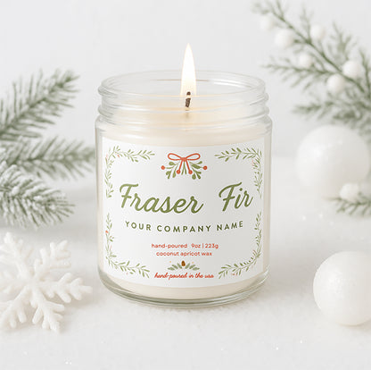 Pre-Designed Label, Clear Glass Jar Candle Holiday Style 1