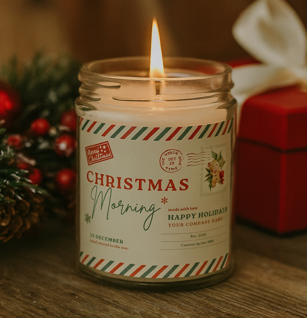 Pre-Designed Label, Clear Glass Jar Candle Holiday Style 2