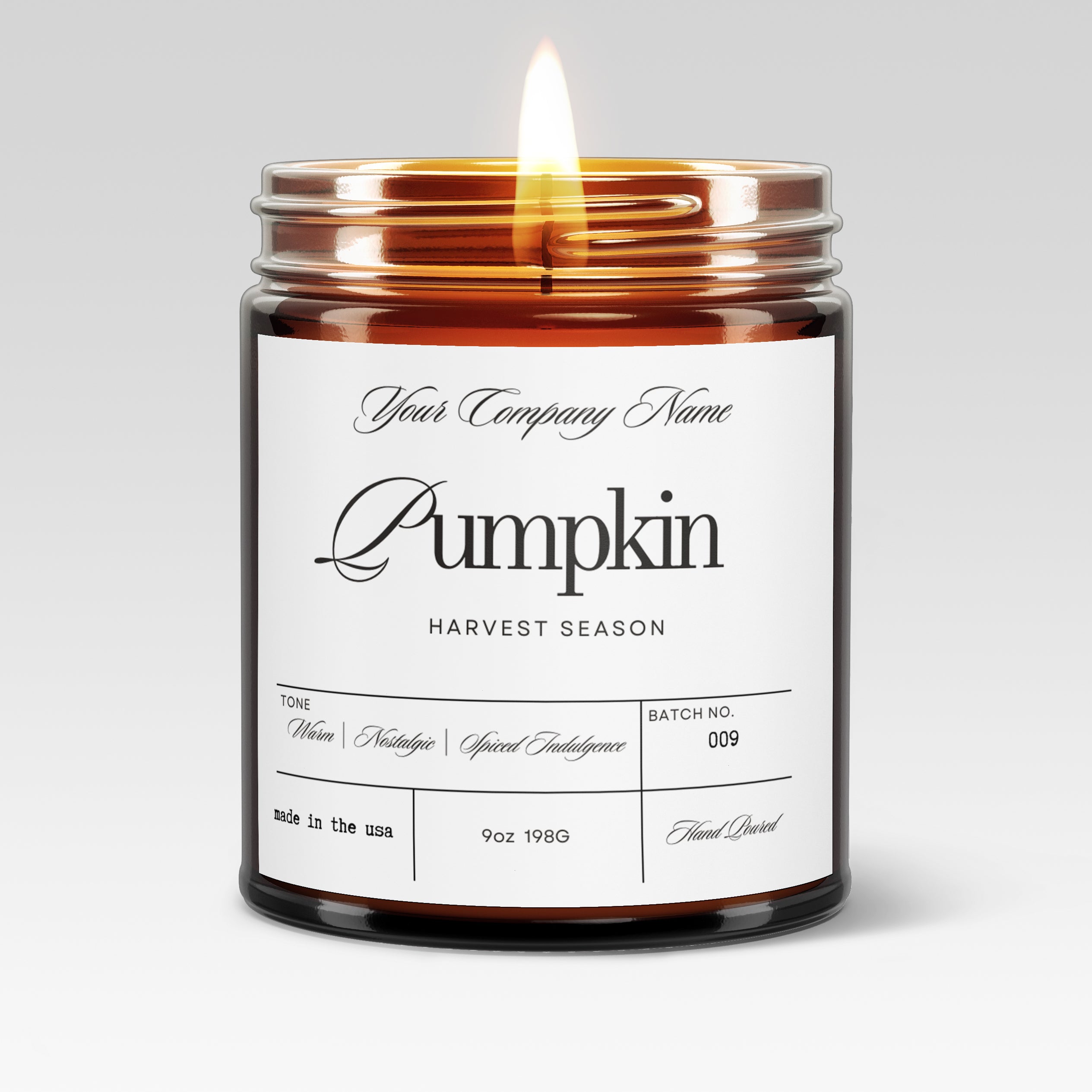 Pre-Designed Label, Amber Glass Jar Candle Style 11