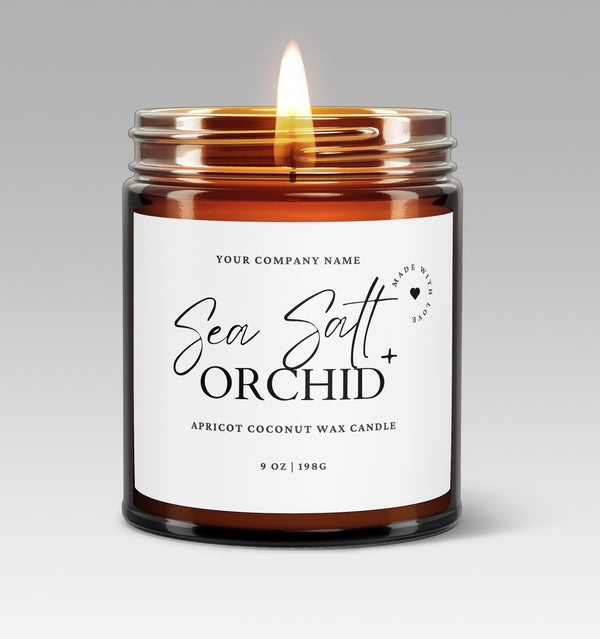 Pre-Designed Label Candle - 4oz & 9oz Amber Glass Jar, Style 1