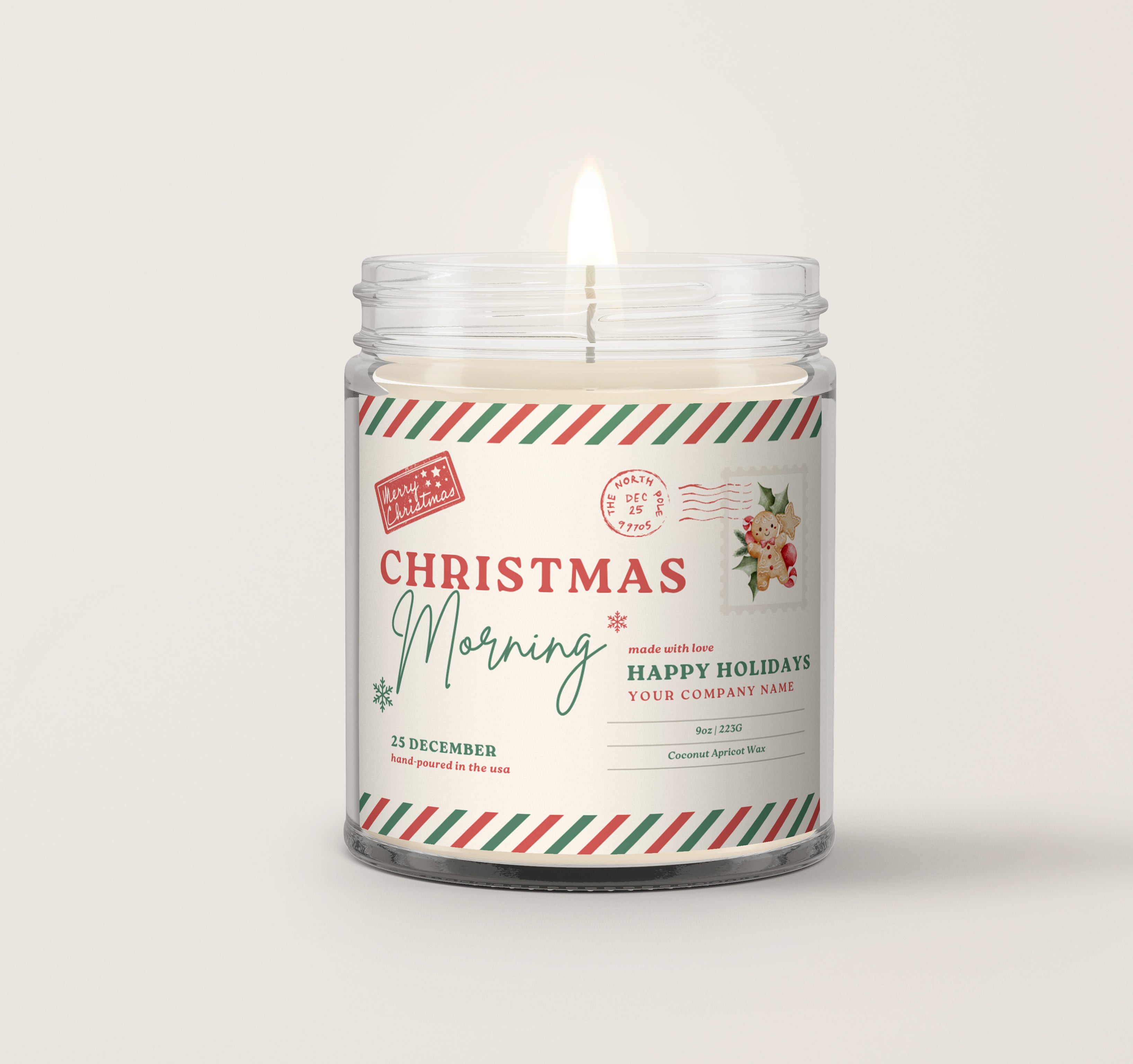 Pre-Designed Label, Clear Glass Jar Candle Holiday Style 2