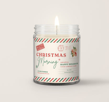 Pre-Designed Label, Clear Glass Jar Candle Holiday Style 2