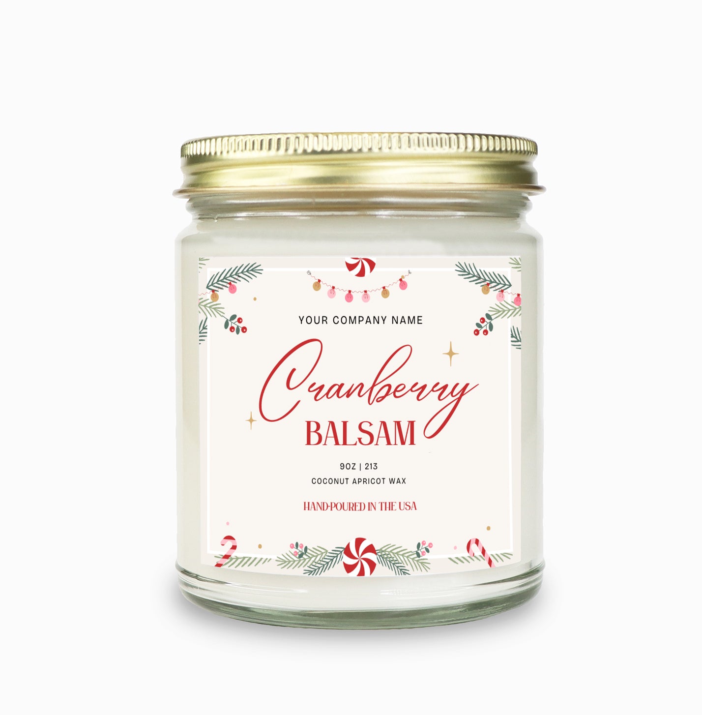 Pre-Designed Label, Clear Glass Jar Candle Holiday Style 5