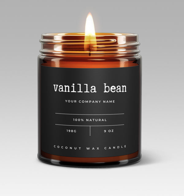 Pre-Designed Label Candle - 4oz & 9oz Amber Glass Jar, Style 10