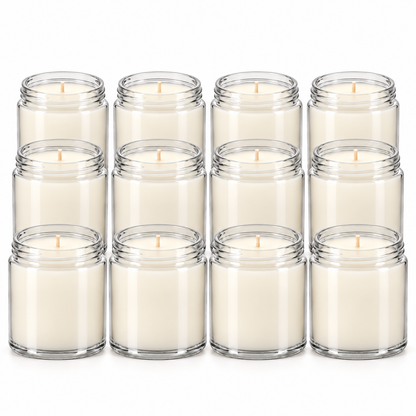 Private Label Candles - 4oz & 9oz Clear Glass Jar (Qty 12)