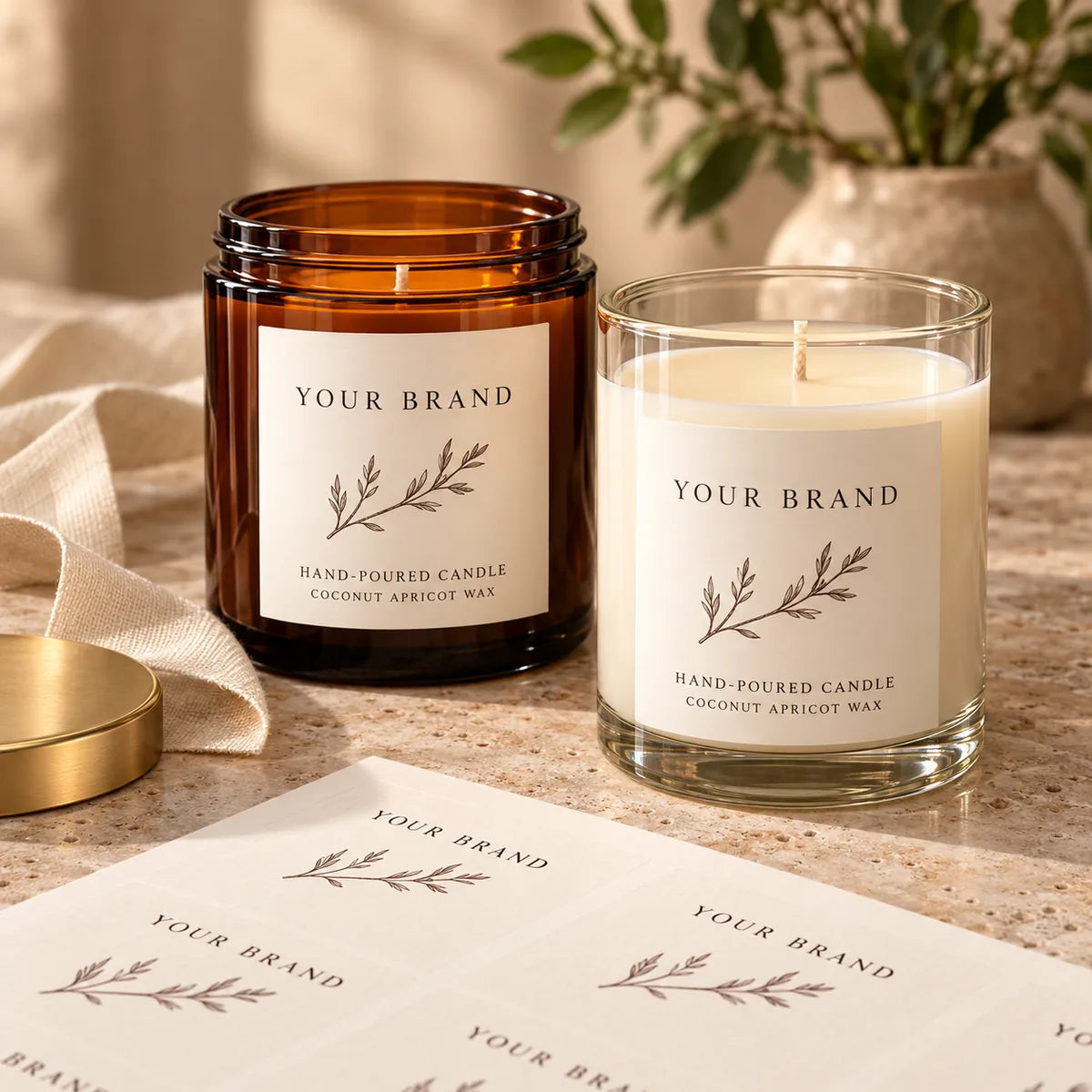 Private label candles with a custom Your Brand label design