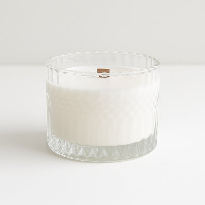 Faceted Crystal Glass Candle with Wooden Wick & Lid – Luxe Shelf-Ready Retail Candle